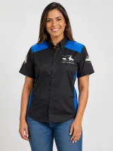 Camisa de Comitiva Personalizada Bicolor Preta e Azul com Bordados Manga Curta Masculina e Feminina - Comitiva | América Uniformes MODERNA MENINAS MODA INFANTIL LTDA - foto 3