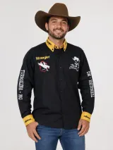 Camisa de Rodeio Personalizada Bicolor Preta e Amarela com Bordados Manga Longa Masculina e Feminina - Comitiva | América Uniformes MODERNA MENINAS MODA INFANTIL LTDA - foto 2