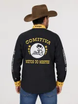 Camisa de Rodeio Personalizada Bicolor Preta e Amarela com Bordados Manga Longa Masculina e Feminina - Comitiva | América Uniformes MODERNA MENINAS MODA INFANTIL LTDA - foto 3