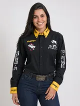 Camisa de Rodeio Personalizada Bicolor Preta e Amarela com Bordados Manga Longa Masculina e Feminina - Comitiva | América Uniformes MODERNA MENINAS MODA INFANTIL LTDA - foto 1