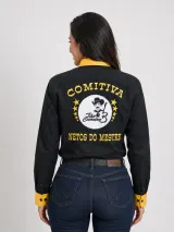Camisa de Rodeio Personalizada Bicolor Preta e Amarela com Bordados Manga Longa Masculina e Feminina - Comitiva | América Uniformes MODERNA MENINAS MODA INFANTIL LTDA - foto 4