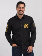 Camisa de Comitiva Personalizada para Rodeios e Cavalgadas Preta Manga Longa Masculina e Feminina - Comitiva | América Uniformes MODERNA MENINAS MODA INFANTIL LTDA - foto 1
