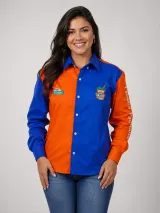 Camisa Agro Personalizada Fazenda Pessoli Laranja e Azul Manga Longa Masculina e Feminina - Agronegócio | América Uniformes MODERNA MENINAS MODA INFANTIL LTDA - foto 1