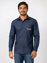 Camisa Social Vista Colorida com Bolso - Manga Longa (Tricoline) - Camisas Sociais | América Uniformes MODERNA MENINAS MODA INFANTIL LTDA - foto 1
