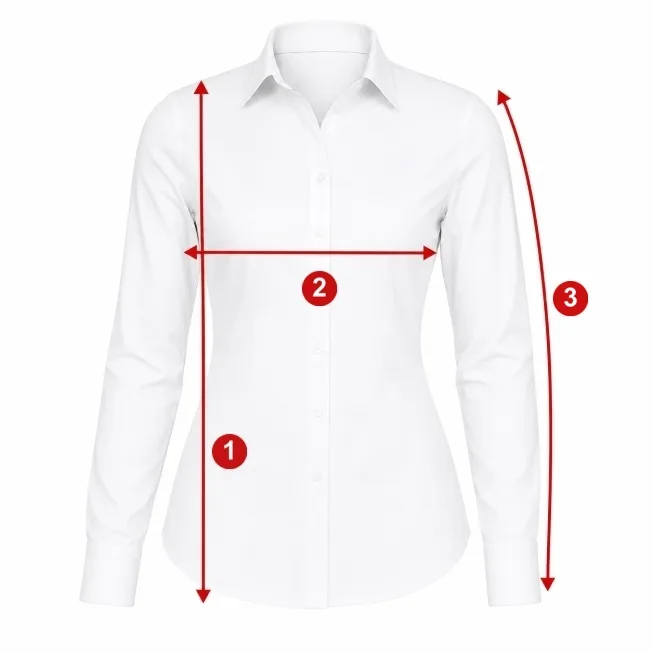 Como medir - ilustração com os pontos de medida numerados da tabela Camisa Feminina - Manga Comprida - ML