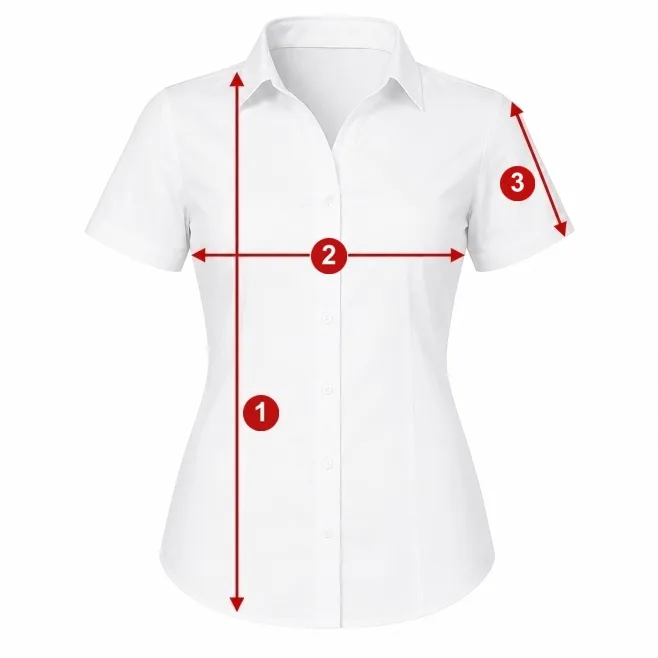 Como medir - ilustração com os pontos de medida numerados da tabela Camisa Feminina - Manga Curta - ML