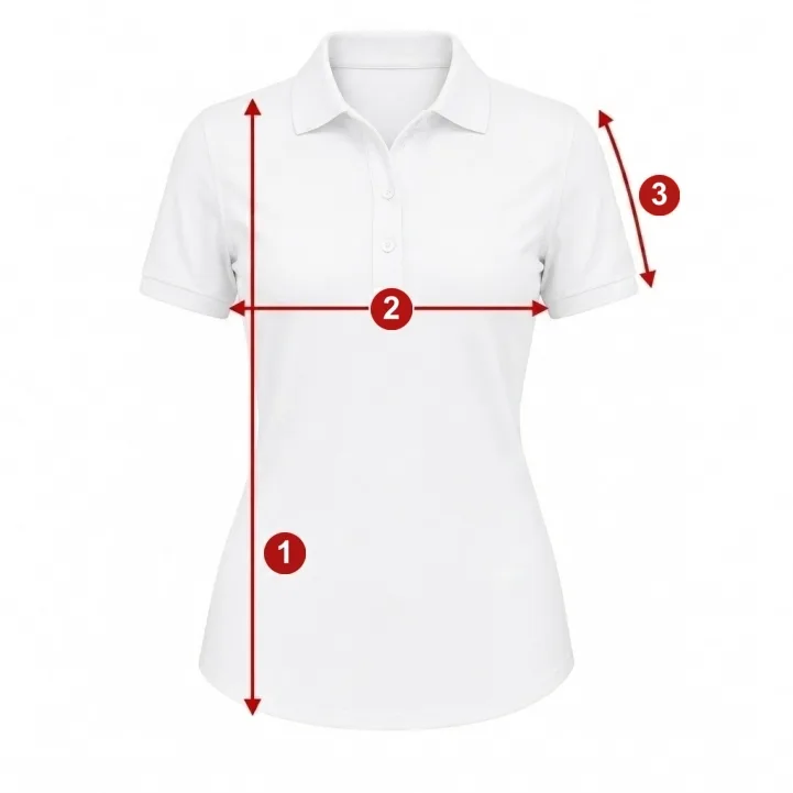 Como medir - ilustração com os pontos de medida numerados da tabela Camiseta Feminina - Manga Curta (Polo, Redonda ou V)