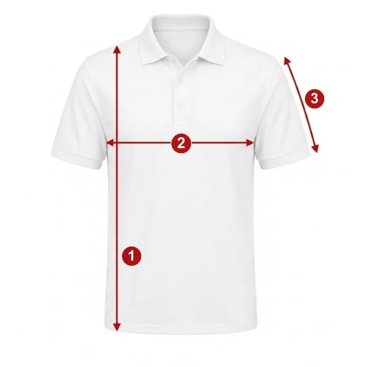Como medir - ilustração com os pontos de medida numerados da tabela Camiseta Masculina - Manga Curta (Polo, Redonda ou V)